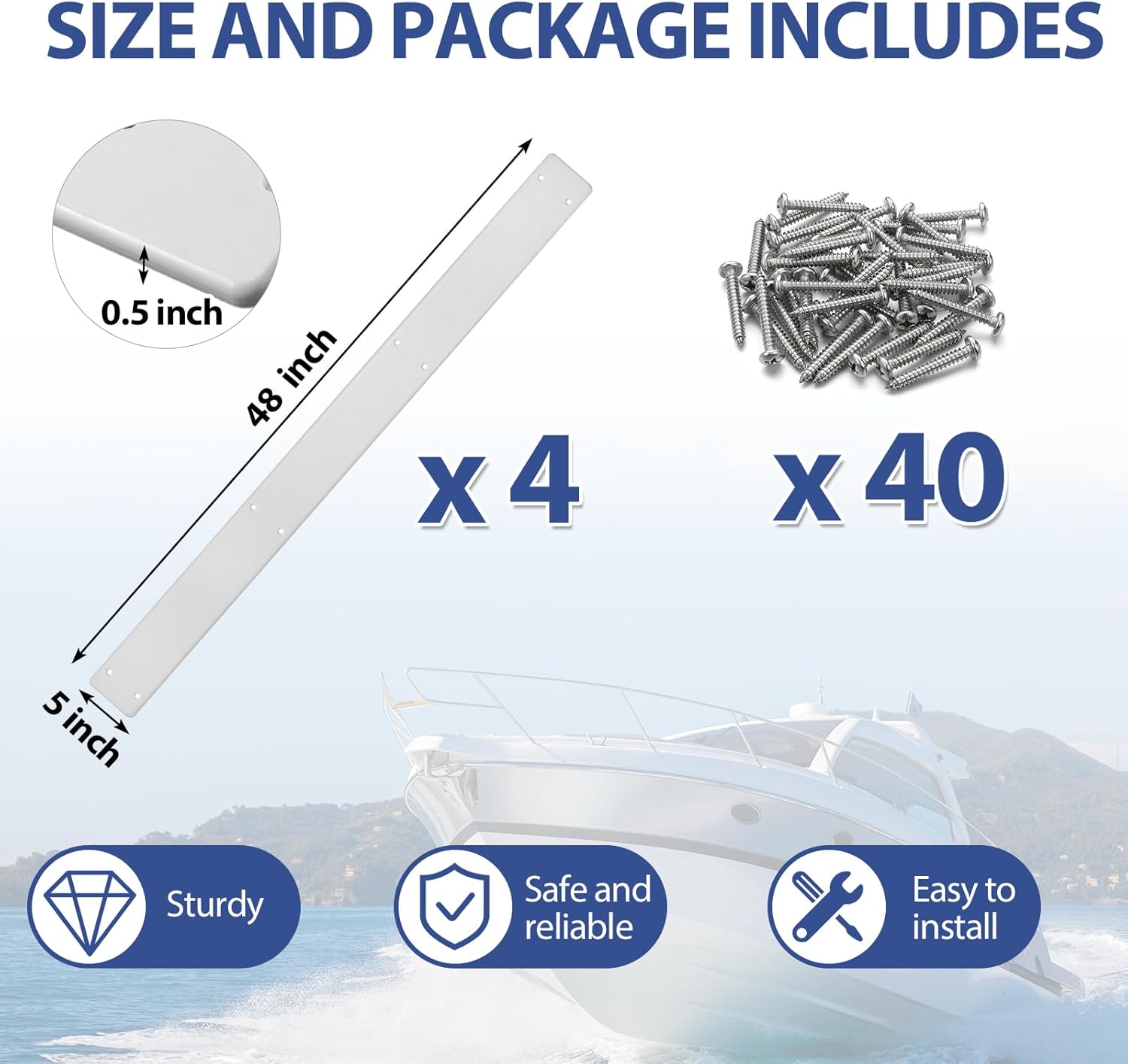 Cinnvoice 4 Kit Trailer Bunk Glides, Heavy Duty Boat Trailer Bunk Slides Pads Smoother Boat Glides Guides Board with Screws for Launching and Loading Easier 48 x 5"