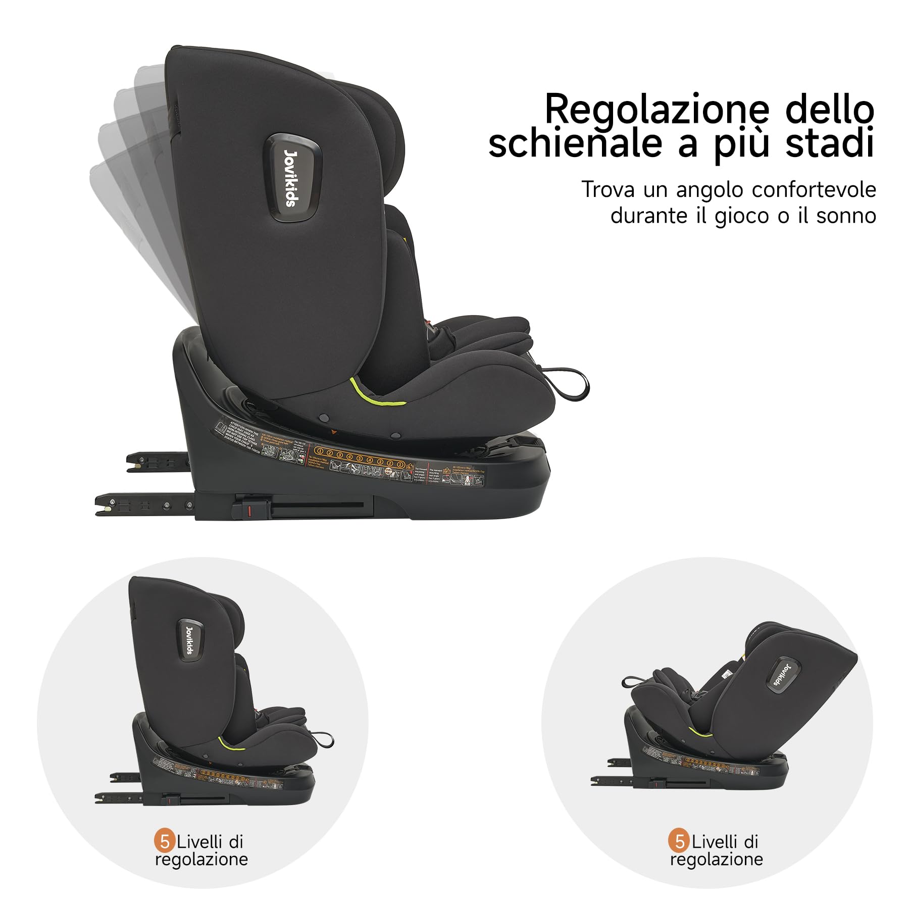 Jovikids i-Size 360° Girevole Seggiolino Auto 0-36 kg, Seggiolino Isofix Top Tether, ECE R129/E4 40-150cm dalla Nascita a Circa 12 anni