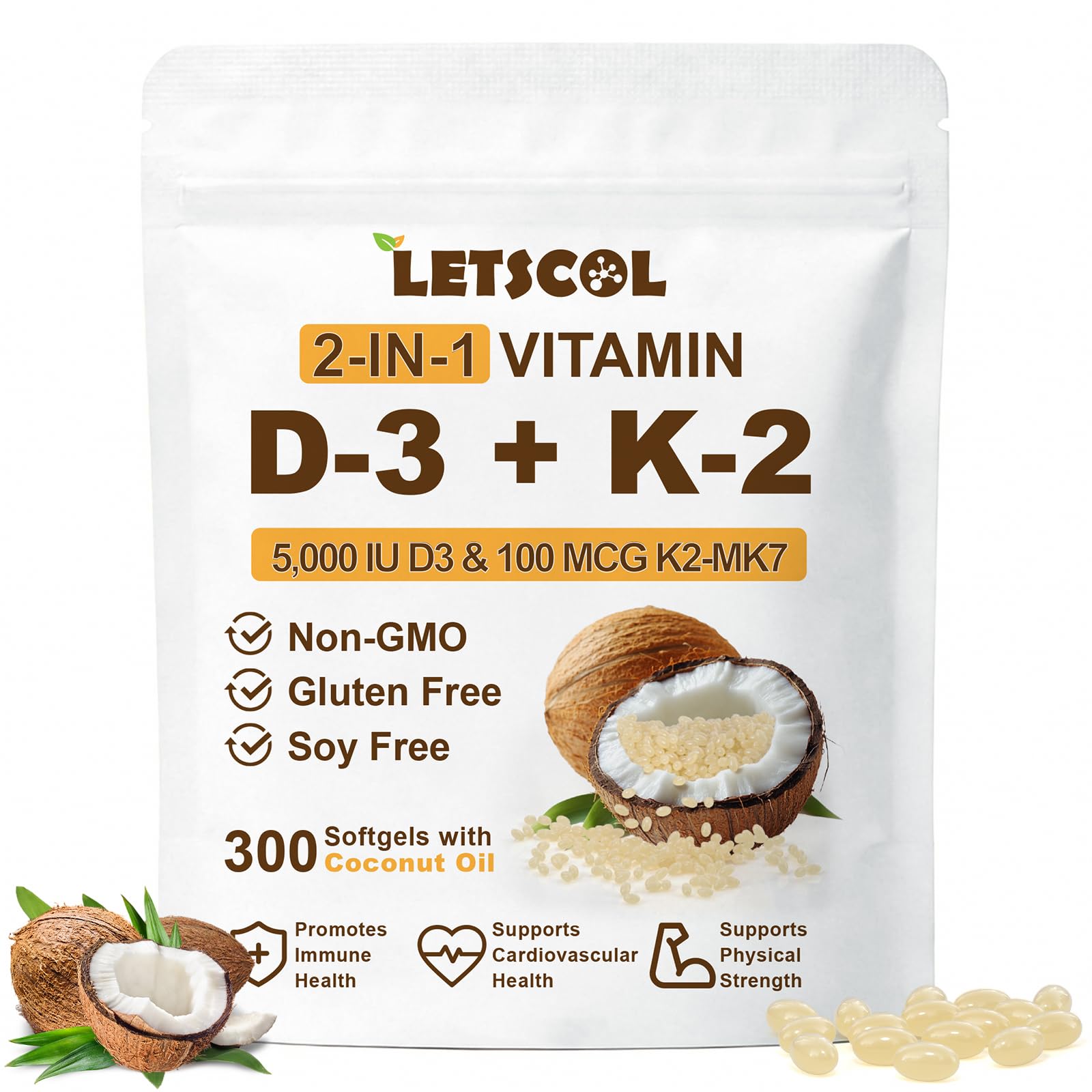 2-in-1 Vitamin D3 K2 Supplement Softgel, Vitamin D3 10000 IU and Vitamin K2 200 mcg, K2 MK7 with D3 Vitamin Supplement Support Immune, Heart, Teeth Health — Amazon image 8