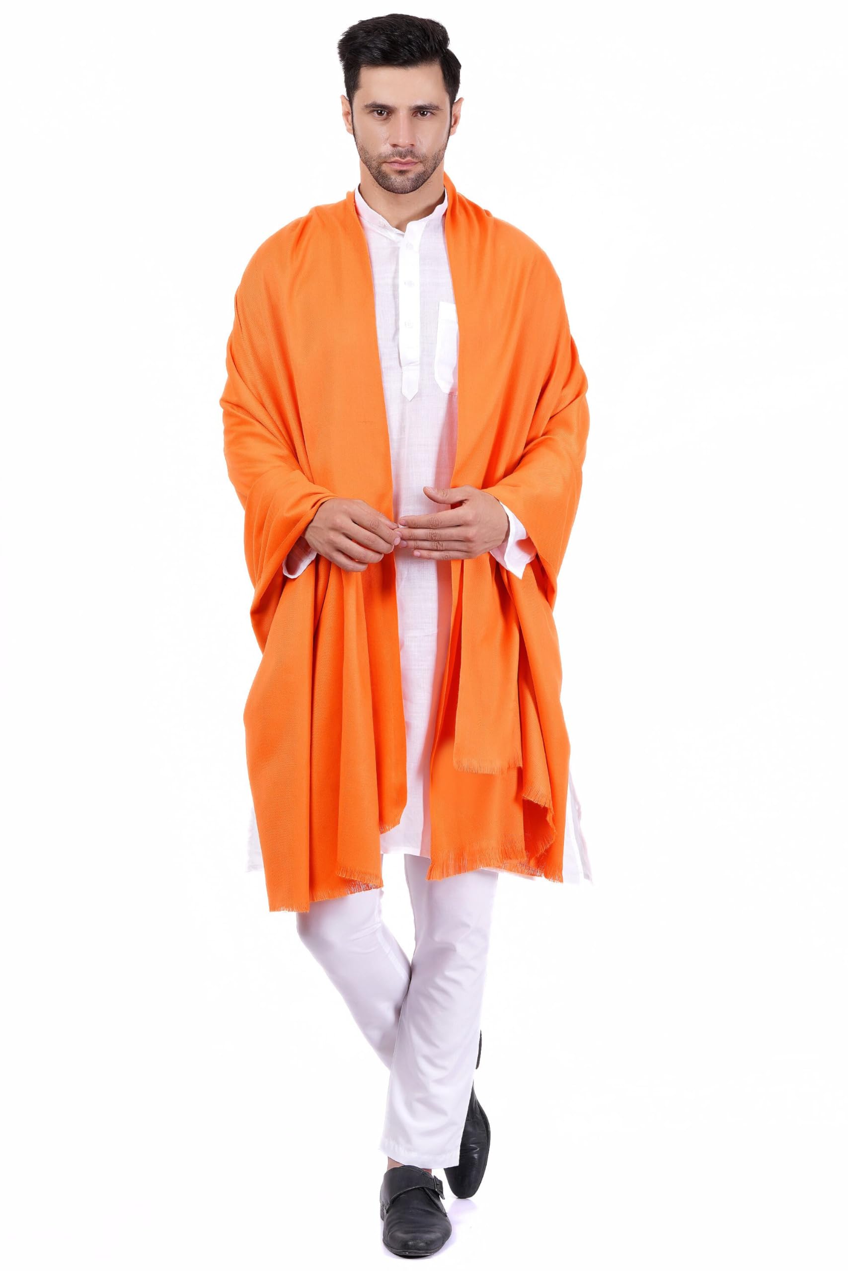 Pure Woolen Solid Plain Shawl Bhagwa/Orange (Size 46X92 Inch)-image-7
