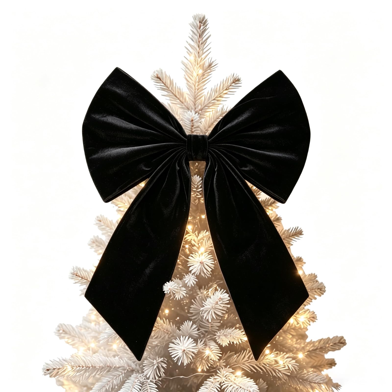 Large Christmas Tree Topper Bow Satin/Velvet Ribbon Gift Bows for Christmas Home Decor for Party Wedding Holiday, Outdoor Indoor Car Decoration (Velvet Black, 21.7 * 12 in)