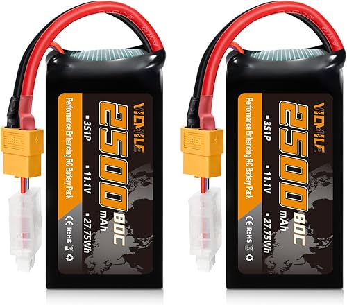 3S Lipo Batería 2500mAh 11.1V 80C Alta tasa de descarga Shorty Pack Baterías RC con XT60 Plug Fit para RC Avión FPV Quadcopter Helicóptero Drone y