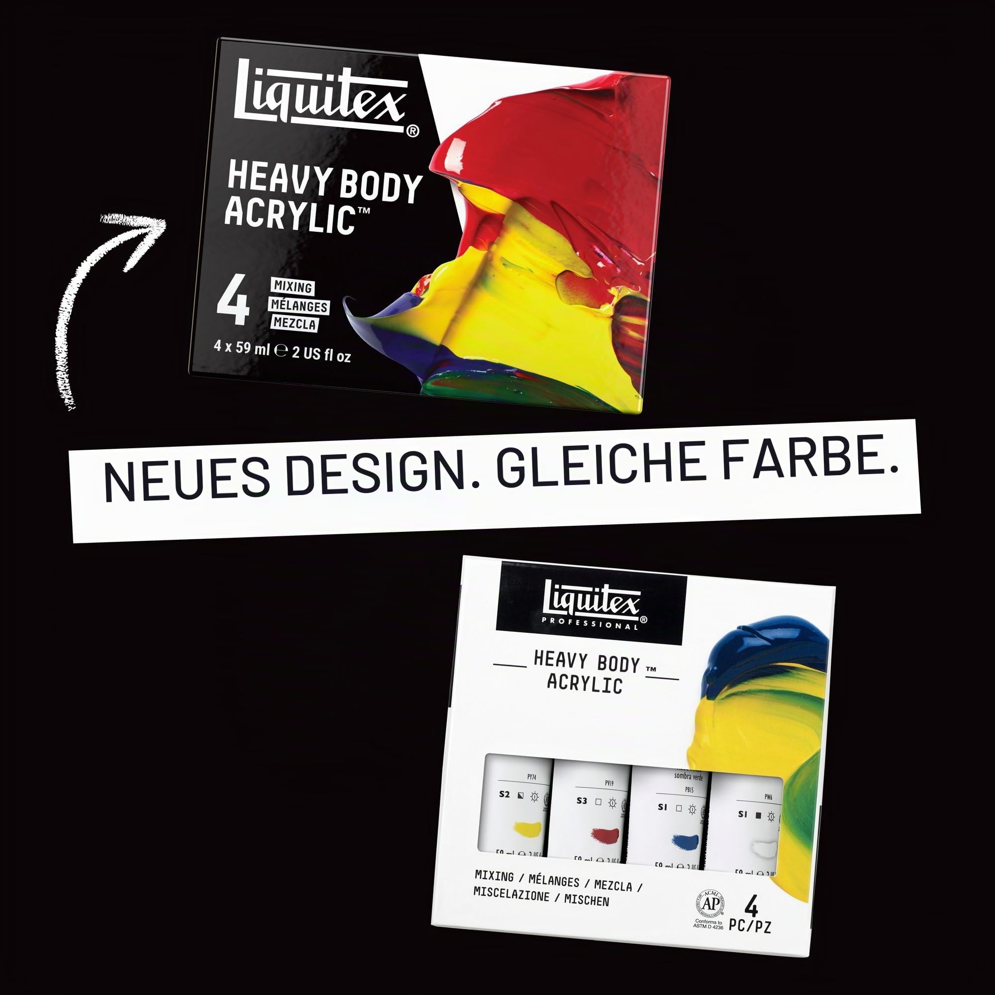 Liquitex 3699309 Professional Heavy Body Acrylfarbe in Künstlerqualität mit ausgezeichneter Lichtechtheit in buttriger Konsistenz, Farbenset - 4 Farben a 59 ml Tuben