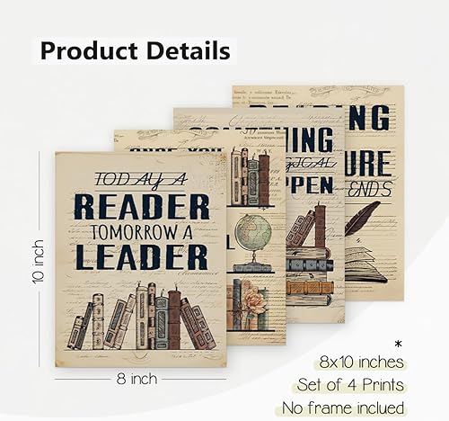 Miniatura 2 de PLKMN Pósteres de lectura para biblioteca de 8 x 10 pulgadas, decoración de aula, decoración de biblioteca, decoraciones de club de libros, regalos