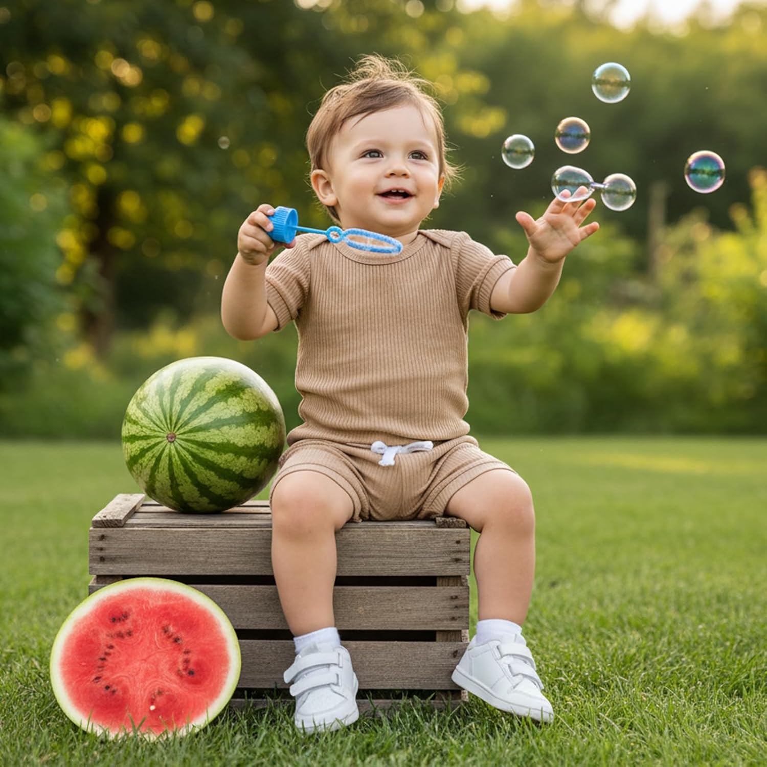 Baby Boy Summer Outfits Solid Short Sleeve Ribbed Romper Shirt Tops Shorts Set Infant Newborn Clothes For Boys - Image 2