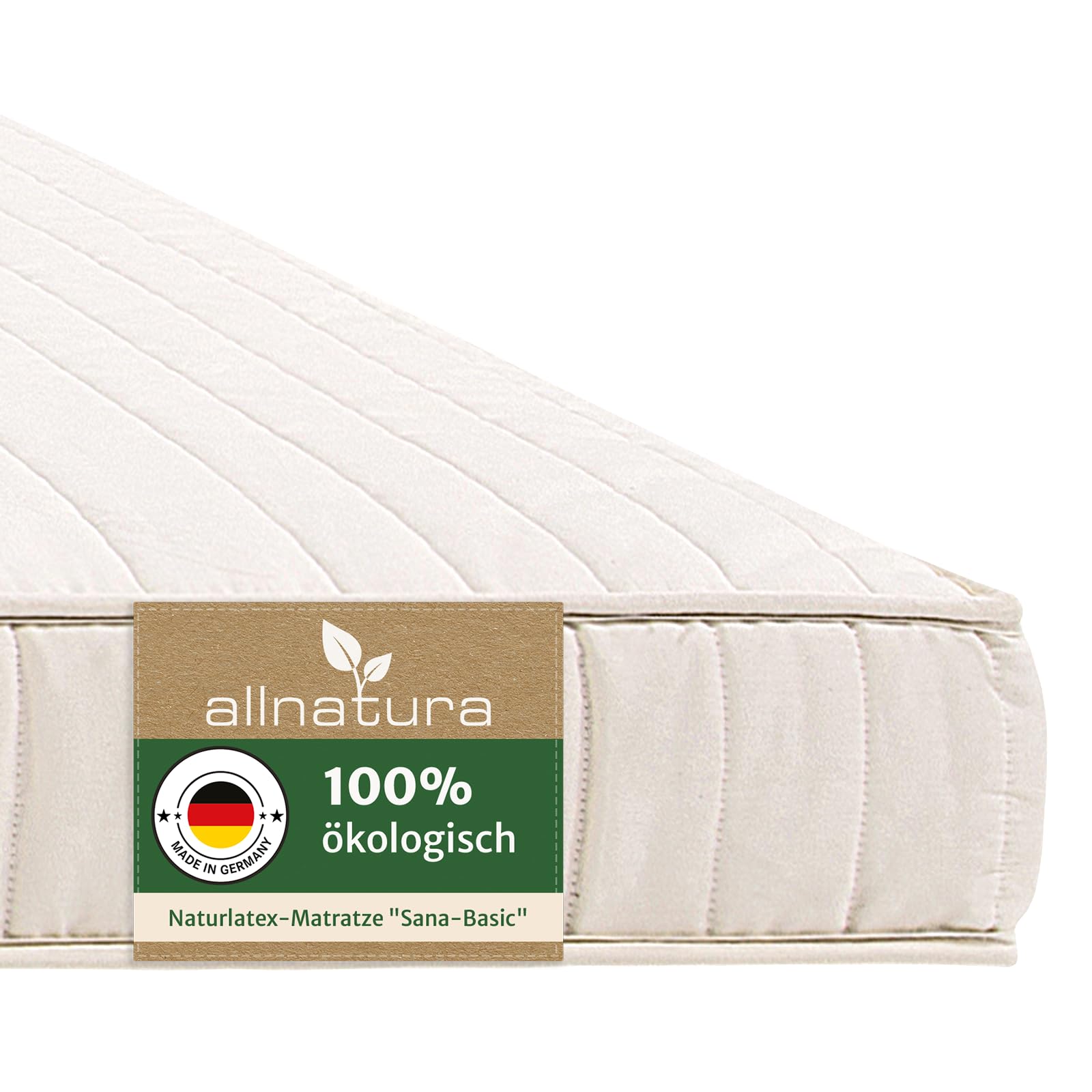 allnatura Naturlatex-Matratze - 90x200 cm, Medium (H3), Höhe: 14 cm - 5-Zonen-Stützsystem mit integrierter Schulterabsenkung - In Deutschland hergestellt mit 100% Naturkautschuk