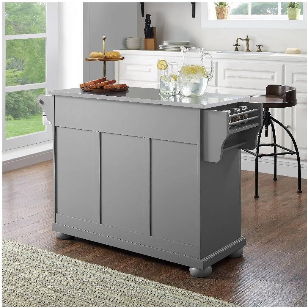 HomeStock Kitchen Island with Granite Top - Spacious Countertop & Storage - Modern Cart - Gray & Black