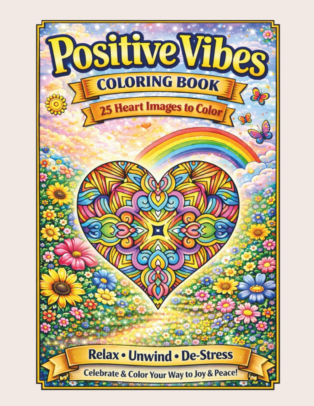 Positive Vibes Coloring Book: A Relaxing Adult Coloring Book with 25 Heart Designs for Calm, Joy, and Mindful Self-Care (Heart-Inspired Adult Coloring Books)