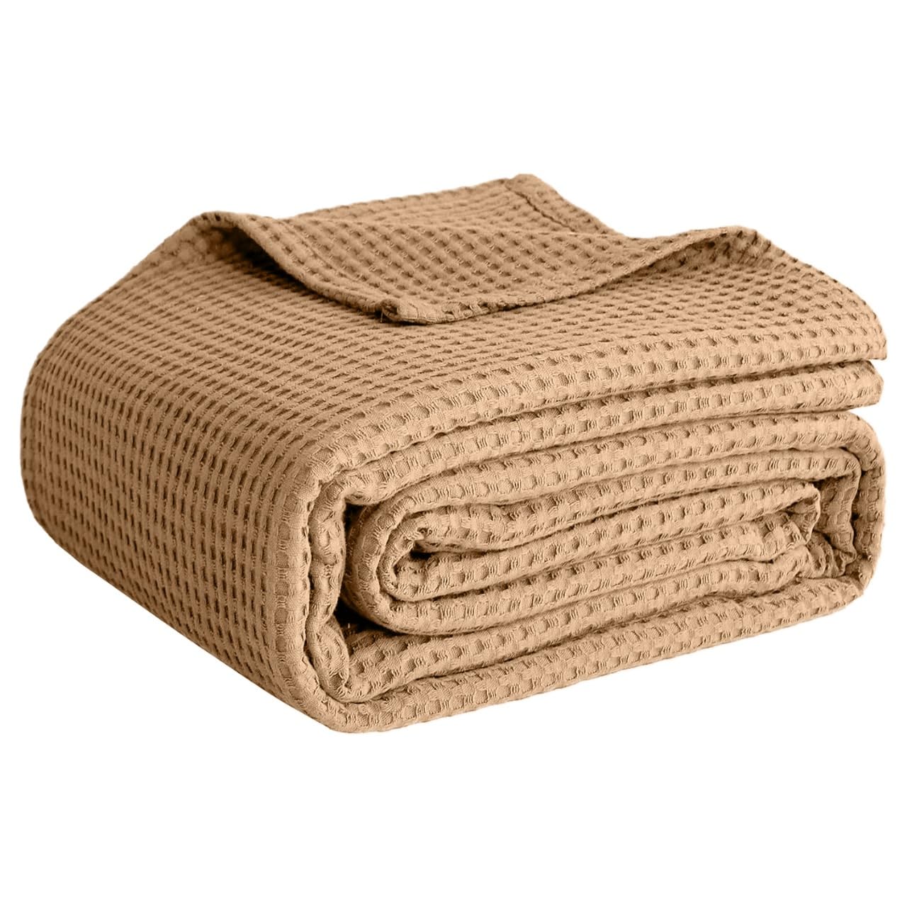 Photo 1 of 100% Cotton Blankets for Bed - Waffle Weave Blankets for Summer, Lightweight and Breathable Soft Woven Blanket for Spring (Beige, Throw (50" x 60"))