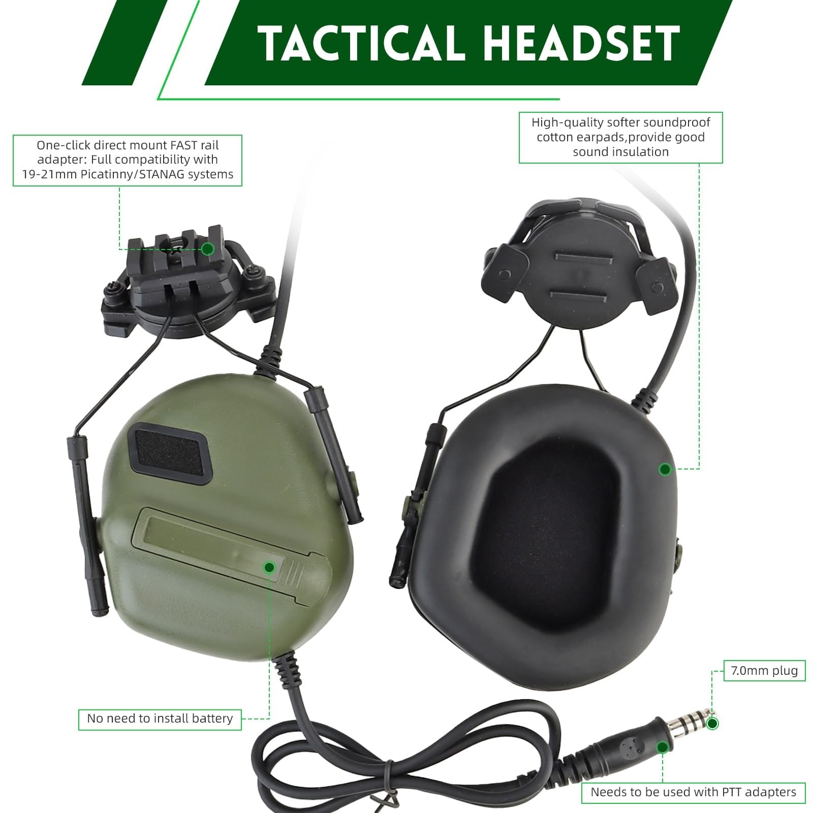 WLXW Taktischer Helm Mit Headset – 4-in-1, Verbessert, Verstellbar, Mit Helmabdeckung for CS Airsoft Cosplay, Militärausrüstung, Wargame