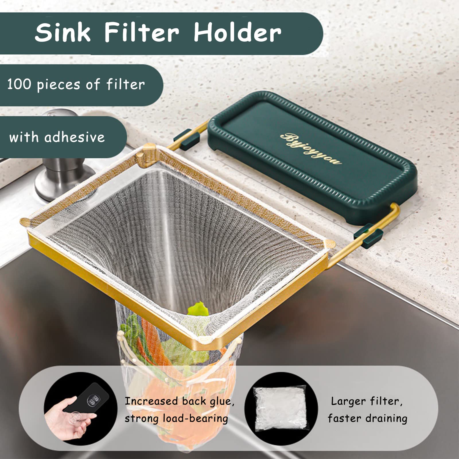 Movable Kitchen Sink Strainer Set – Collapsible Rag Rack, 100 Mesh Bags, Strong Load-Bearing Food Catcher