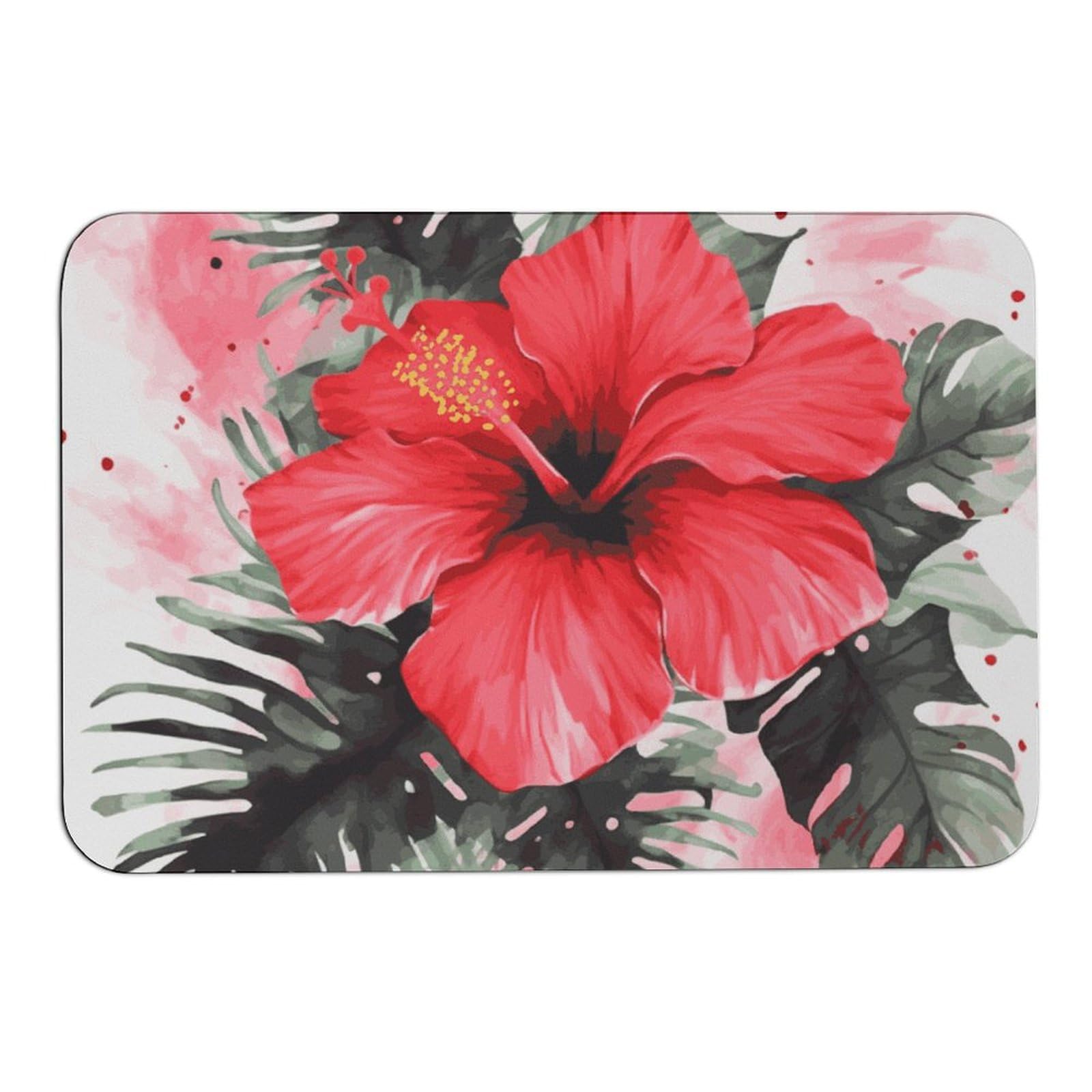 Tapis absorbant haut de gamme motif hibiscus rouge antidérapant 60x40
