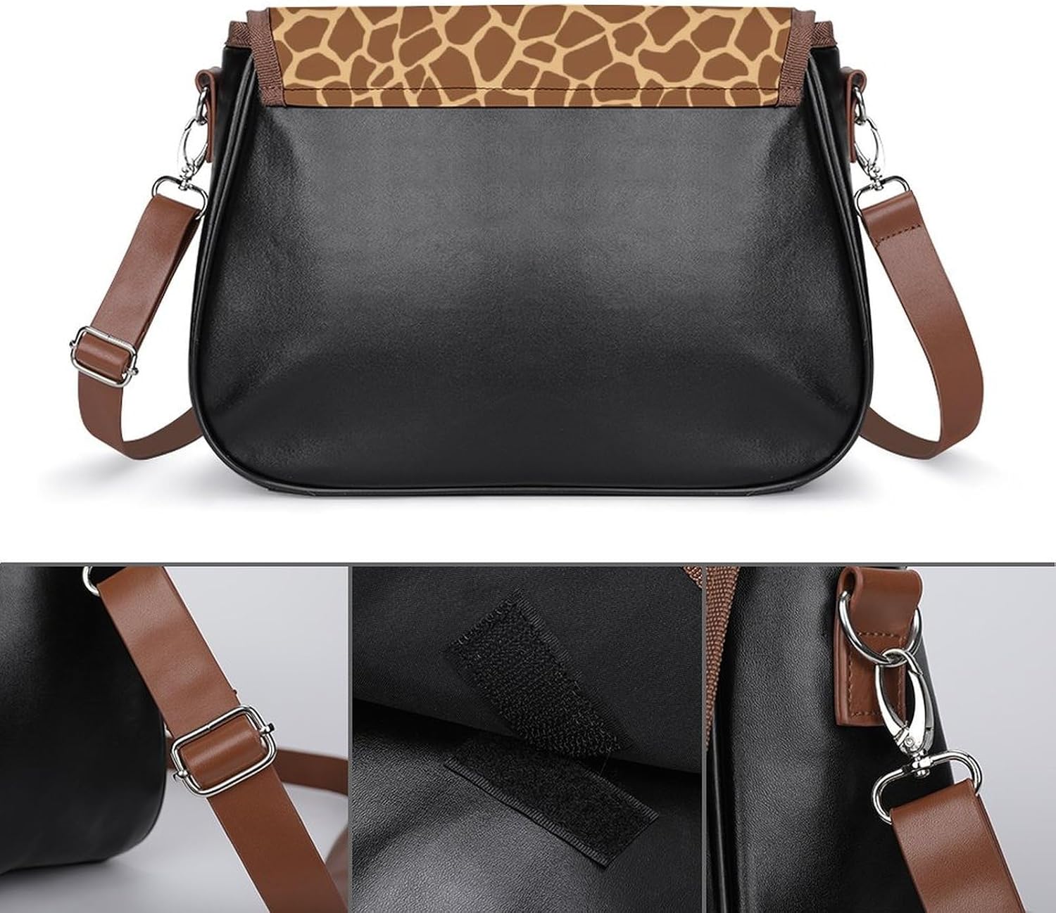 Giraffe Animal PrintWomen's Faux Leather Crossbody Bag, Waterproof Wrinkle-Resistant Shoulder Bag with Detachable Strap, Large Capacity Casual Handbag, Fashion Daily Purse for Shopping Work Dating, Id