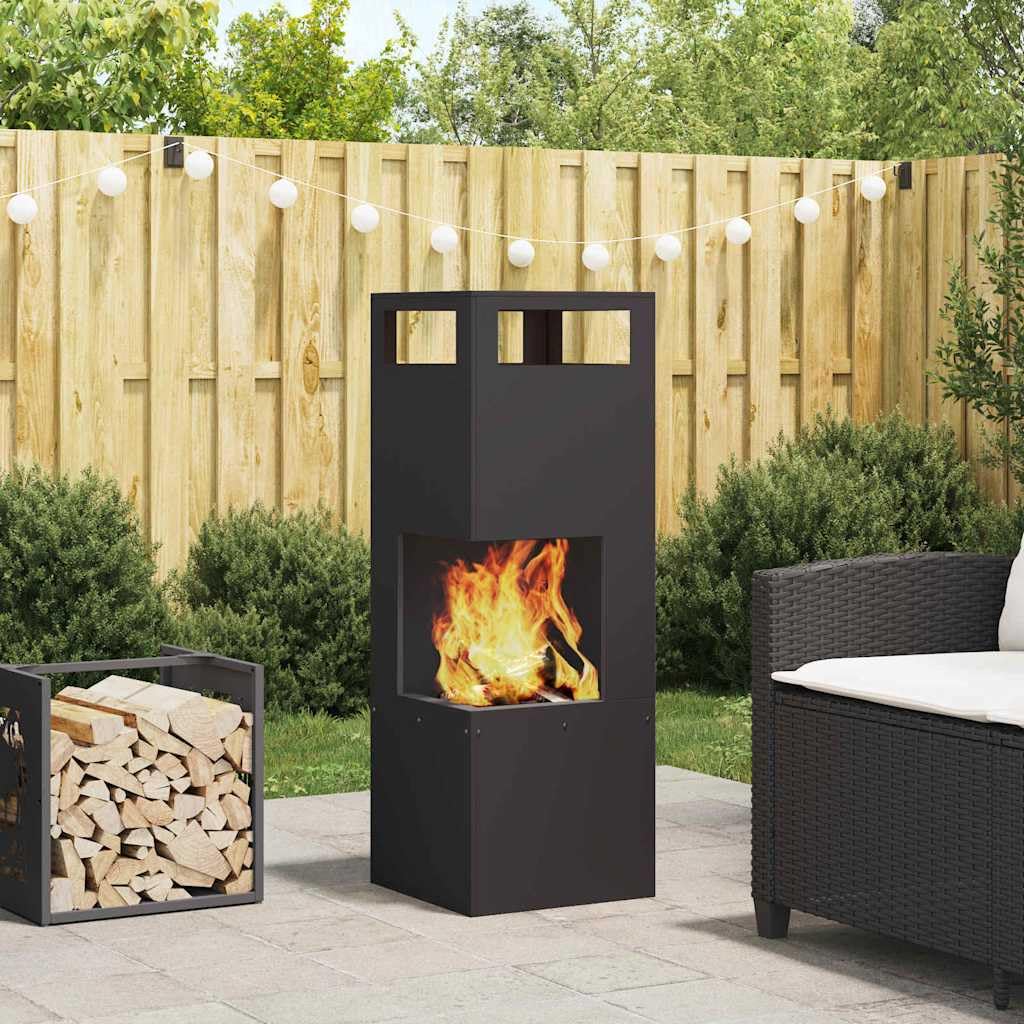 vidaXL Focolare Nero 35 x 35 x 100 cm Acciaio, Giardino e terrazza, Moderno braciere Rettangolare, Portatile e Robusto per Incontri, Resistente alla ruggine