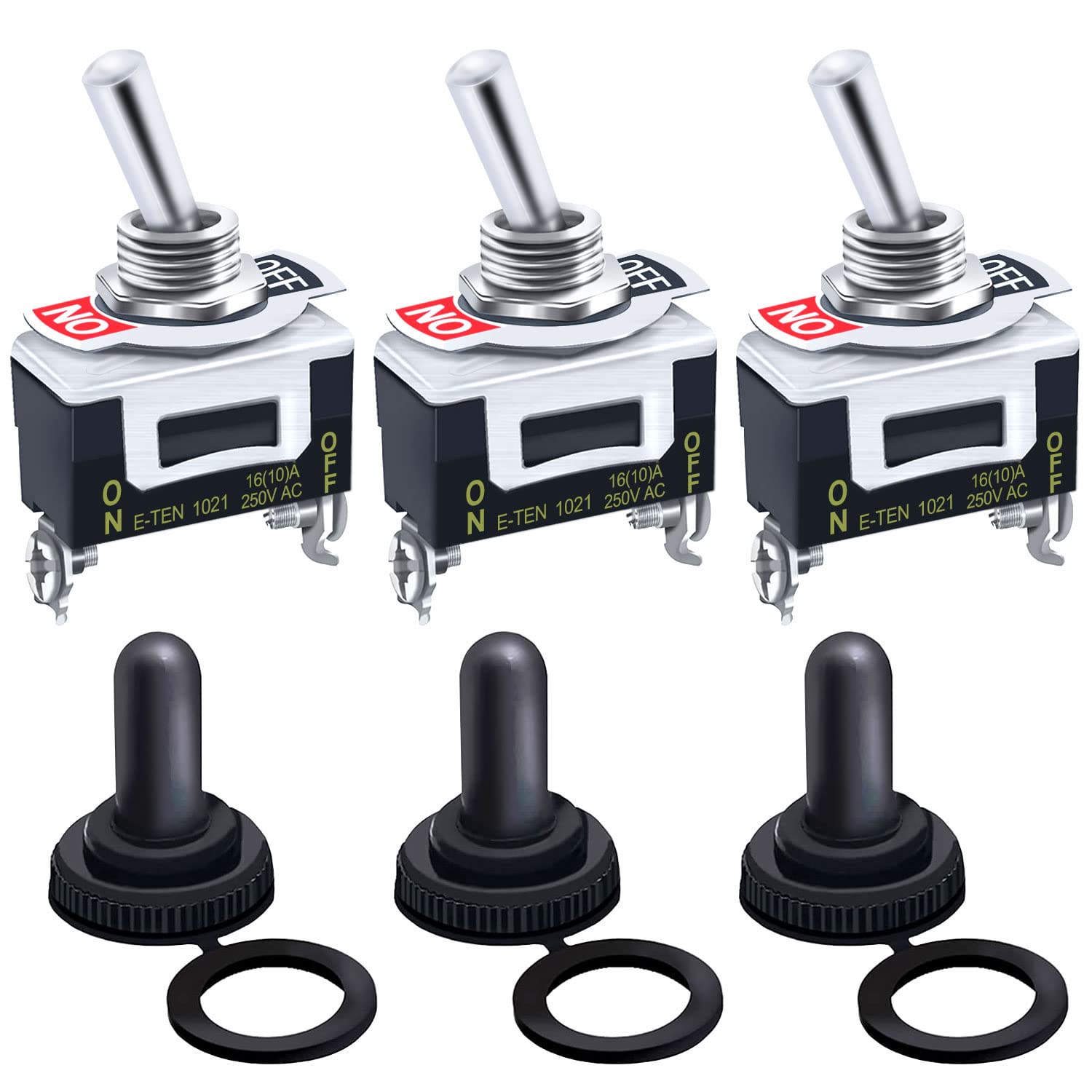 Twidec/3 Gang Rocker Toggle Switch Metal Panel with 16A 250V AC/12V DC SPST 2 Position 2 Pin ON/Off Switch Plate and Waterproof Boot Cap Cover