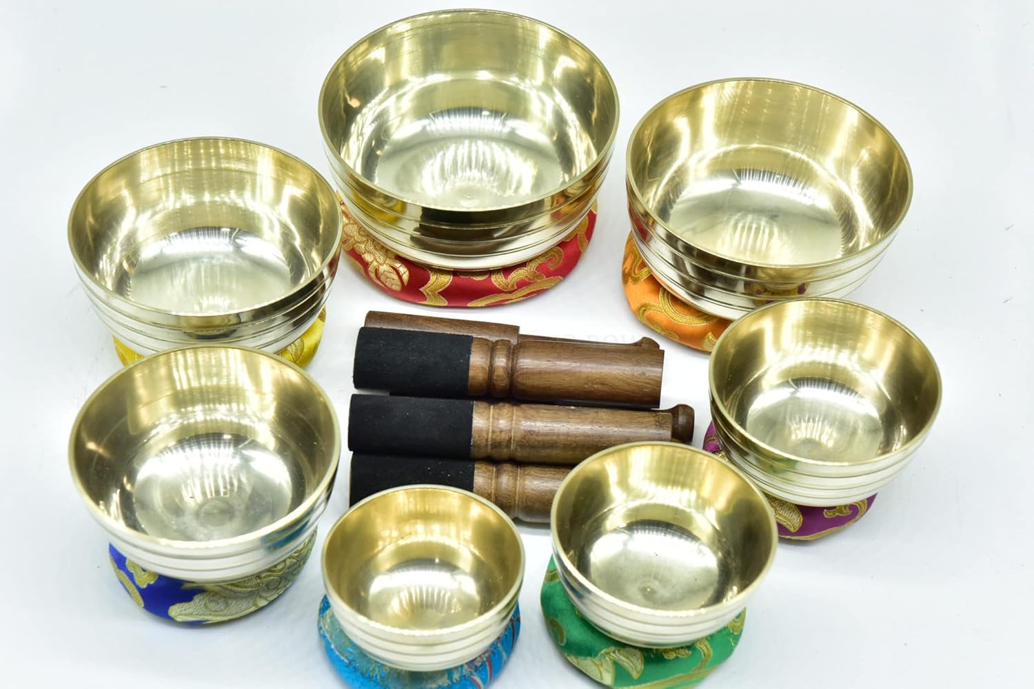 Set of 7 Chakra singing bowl- All in one- Handmade, healing bowls from Nepal-Meditation Bowl,Healing, Great for Meditation, Yoga, Sound Bath, Mindfulness, Relaxation ~ Cushion, Wooden Mallet