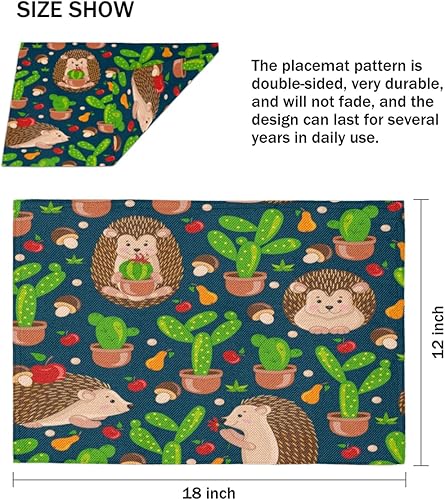Miniatura 4 de Hedgehogs Animals Pattern Placemats Set of 4 Table Mats Washable Placemat Waterproof Place Mats for Party Home Dining Table Decor 18x12 in