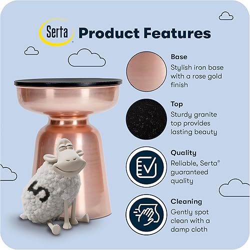 Miniatura 12 de Serta Adler - Mesa auxiliar decorativa de metal, parte superior de granito natural de 16 pulgadas, base de latón cepillado, forma de reloj de arena,