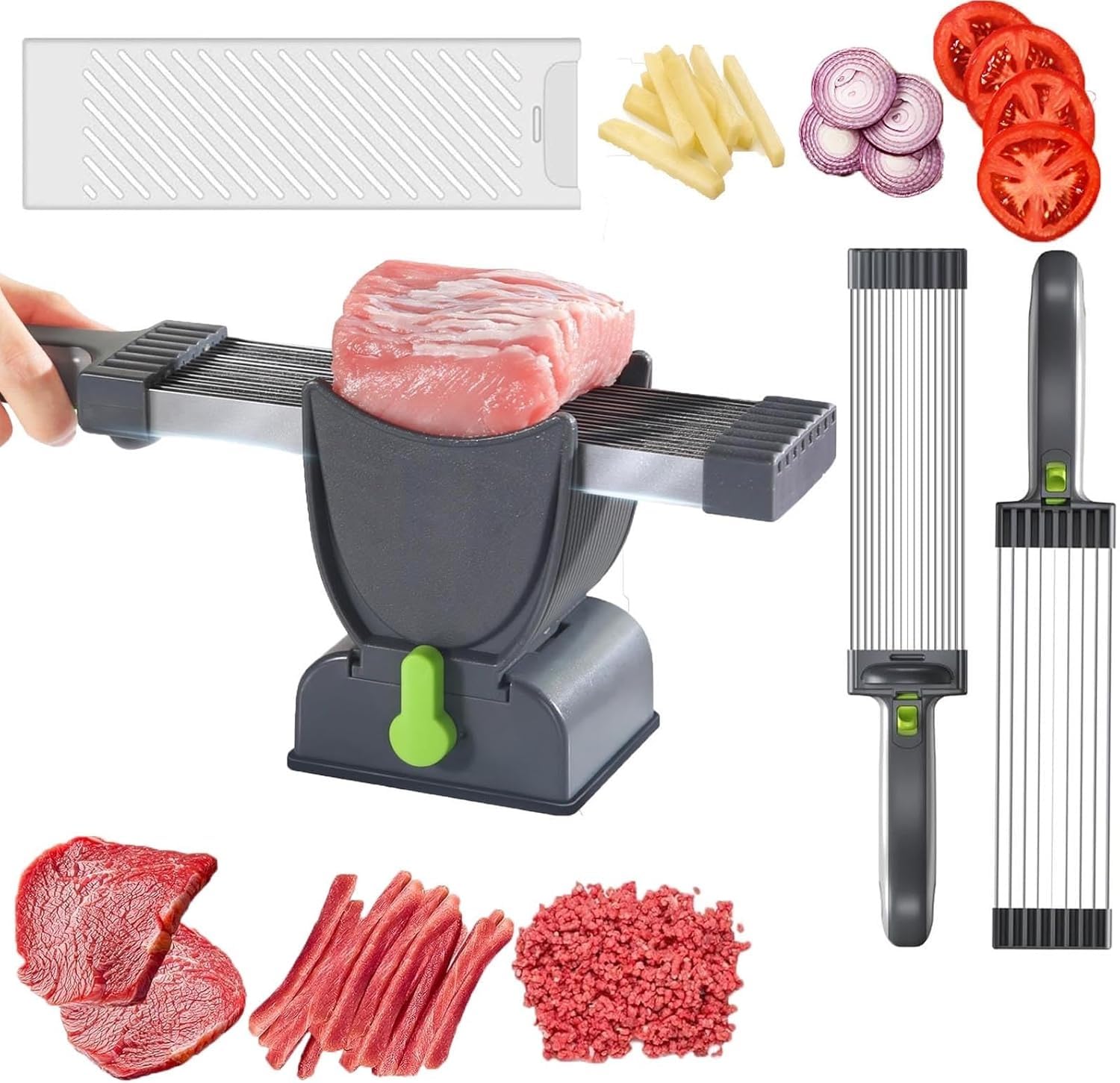 Fresh Meat Slicer, Thickness Adjustable, Stainless Steel Kitchen Cleaver Knife Set with Block, Manual Fresh Meat Cutter Jerky Slicer for Beef Pork, Cooking BBQ Hot Pot-image-23