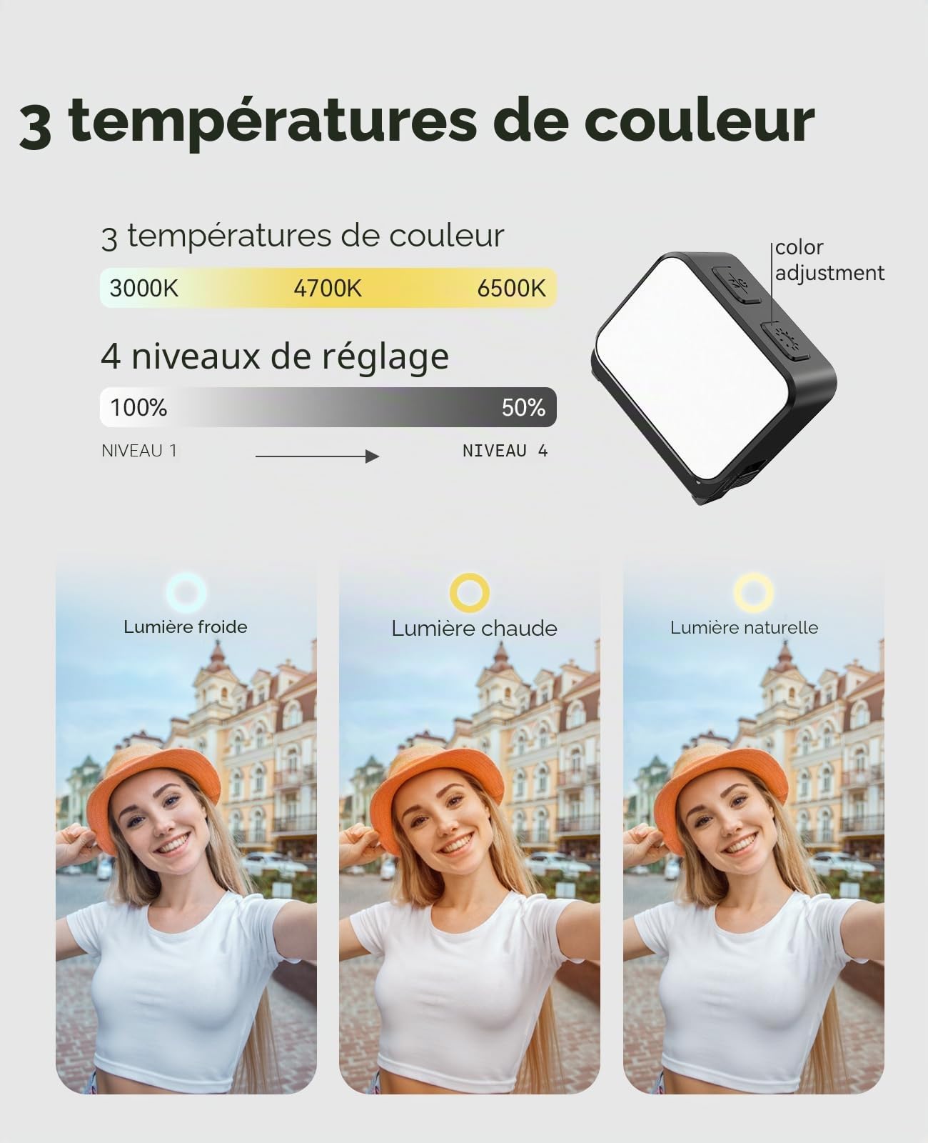 Mini lumière pour caméra d'action, Osmo Pocket 3 LED Fill Light Attachement Compatible avec DJI Osmo Action 5 Pro/4/3 Accessoires de caméra, pour Selfie Vlog enregistrement vidéo