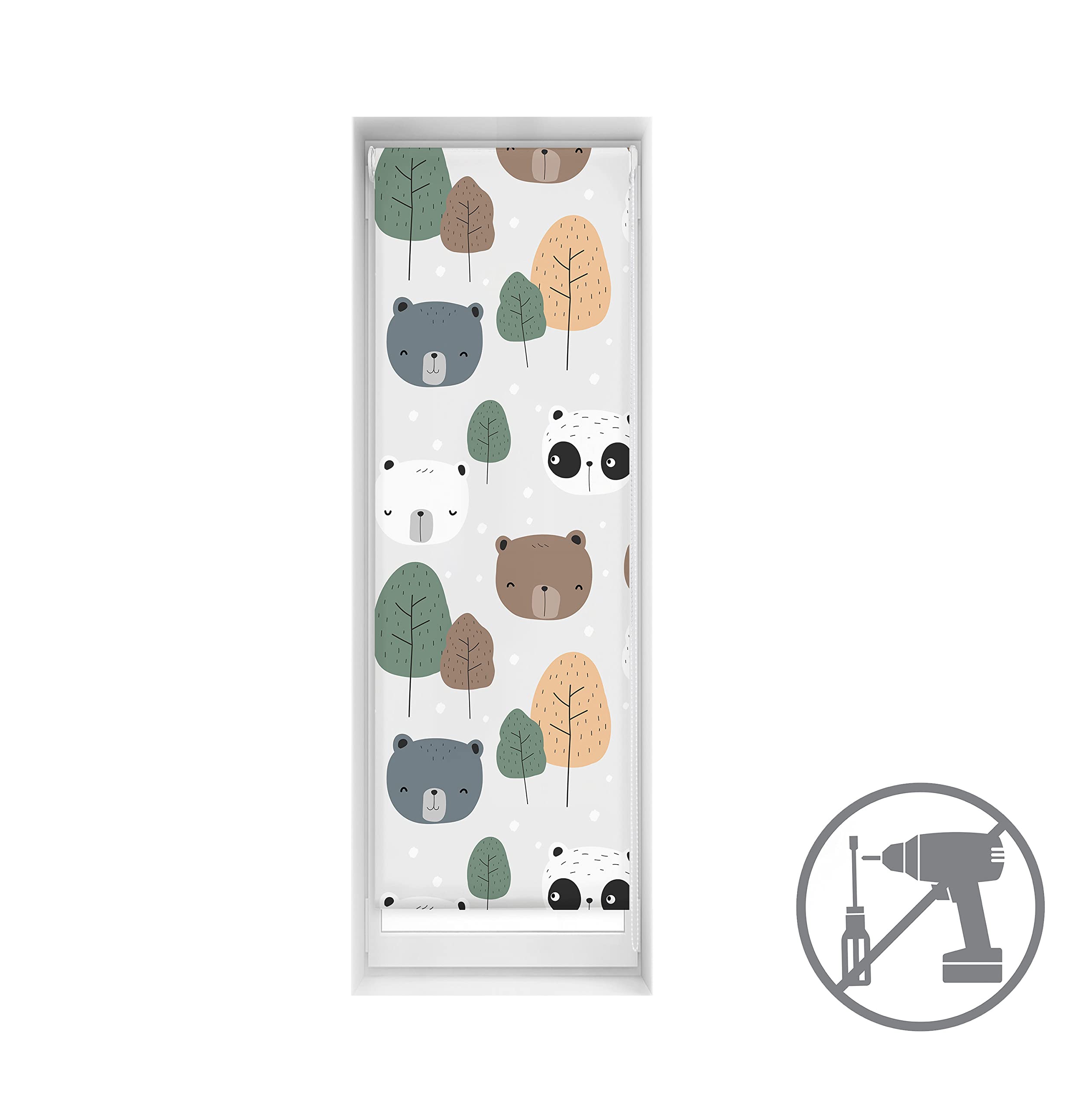 Blindecor Store occultant sans perçage Motif Blackout imprimé numérique Bear 55 x 150 cm Taille du Tissu 52 x 145 cm