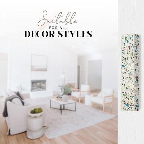 Miniatura 4 de SURI Mezuzahs para puerta  Estuche de mezuzuah contemporáneo de color crema de terrazo y turquesa  Incluye kit de mezuzá  Pergamino de mezuzá no