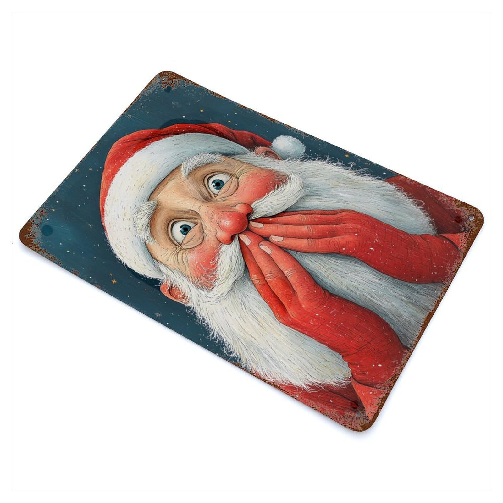 Garage Style Surprised Santa Claus Vintage Rust Metal Sign 11.8"x7.9", Rustic Home Decor for Bar And Workshop