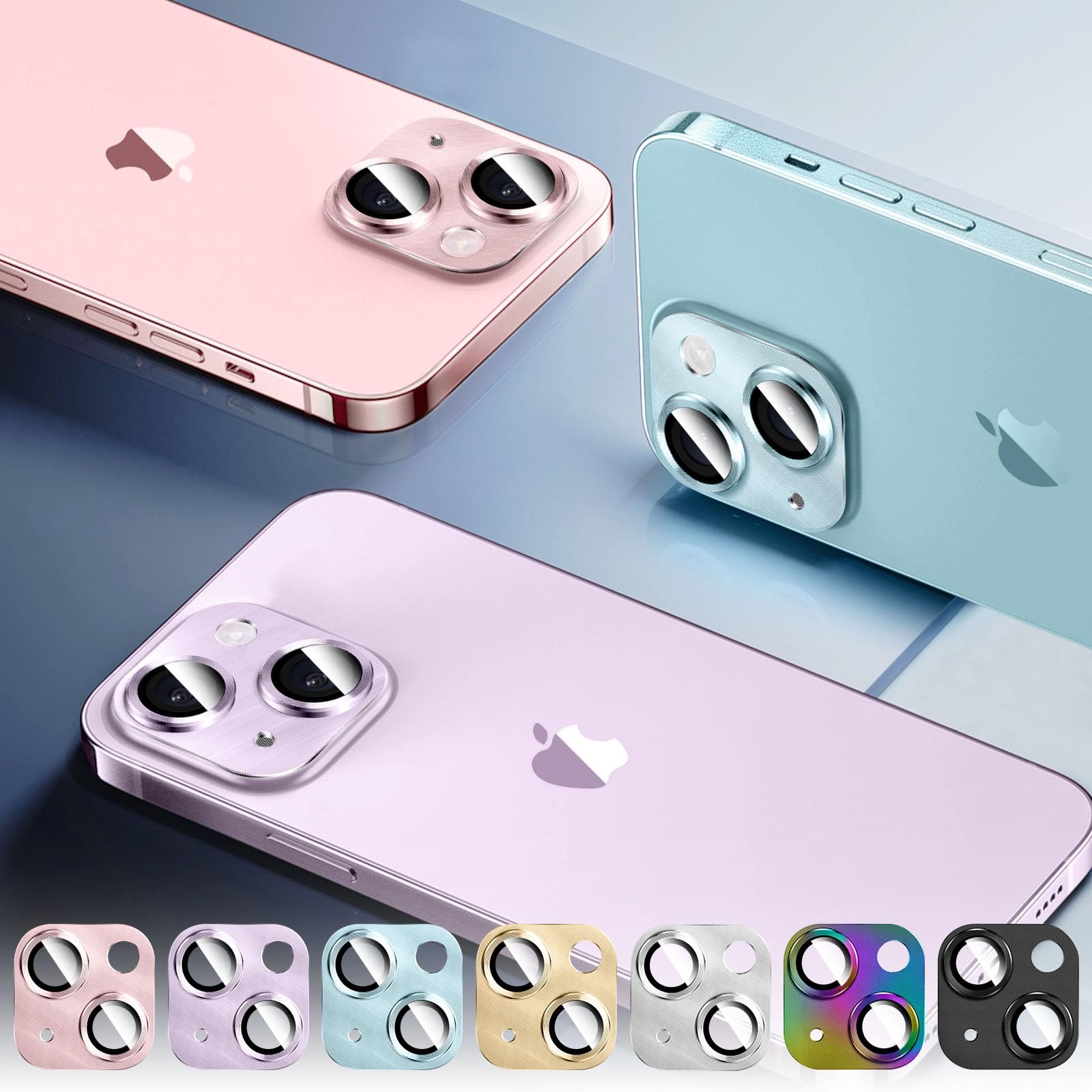 2 SZTUK Osłona Obiektywu Aparatu do iPhone 14/iPhone 14 Plus, Kucheed Jednoczęściowa Metalowa Aluminiowa z Dekoracją o Fakturze 3D, Antyporysowa Pełna Ochrona Tylnej Osłony Aparatu