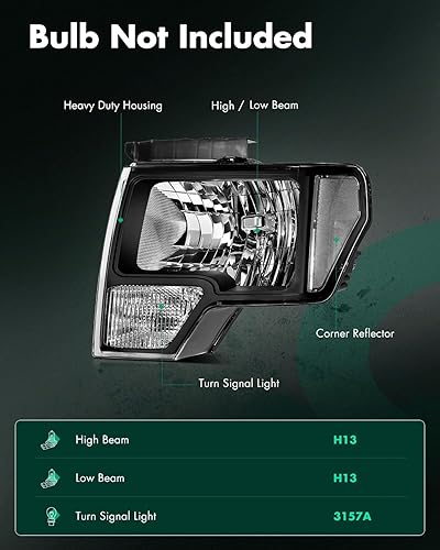 Miniatura 2 de SCITOO Headlights For Ford For Expedition 2007-2014 Headlamps Chrome Housing Amber Reflector Clear Lens Driver and Passenger Side Carcasa negra