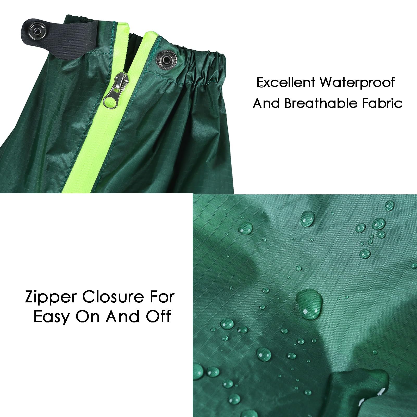 Polainas de Nieve, Cubierta Ajustable for piernas de Senderismo, for Senderismo en Barro,y Nieve, Caza, Escalada de montaña o Raquetas de Nieve, Unisex(Green)