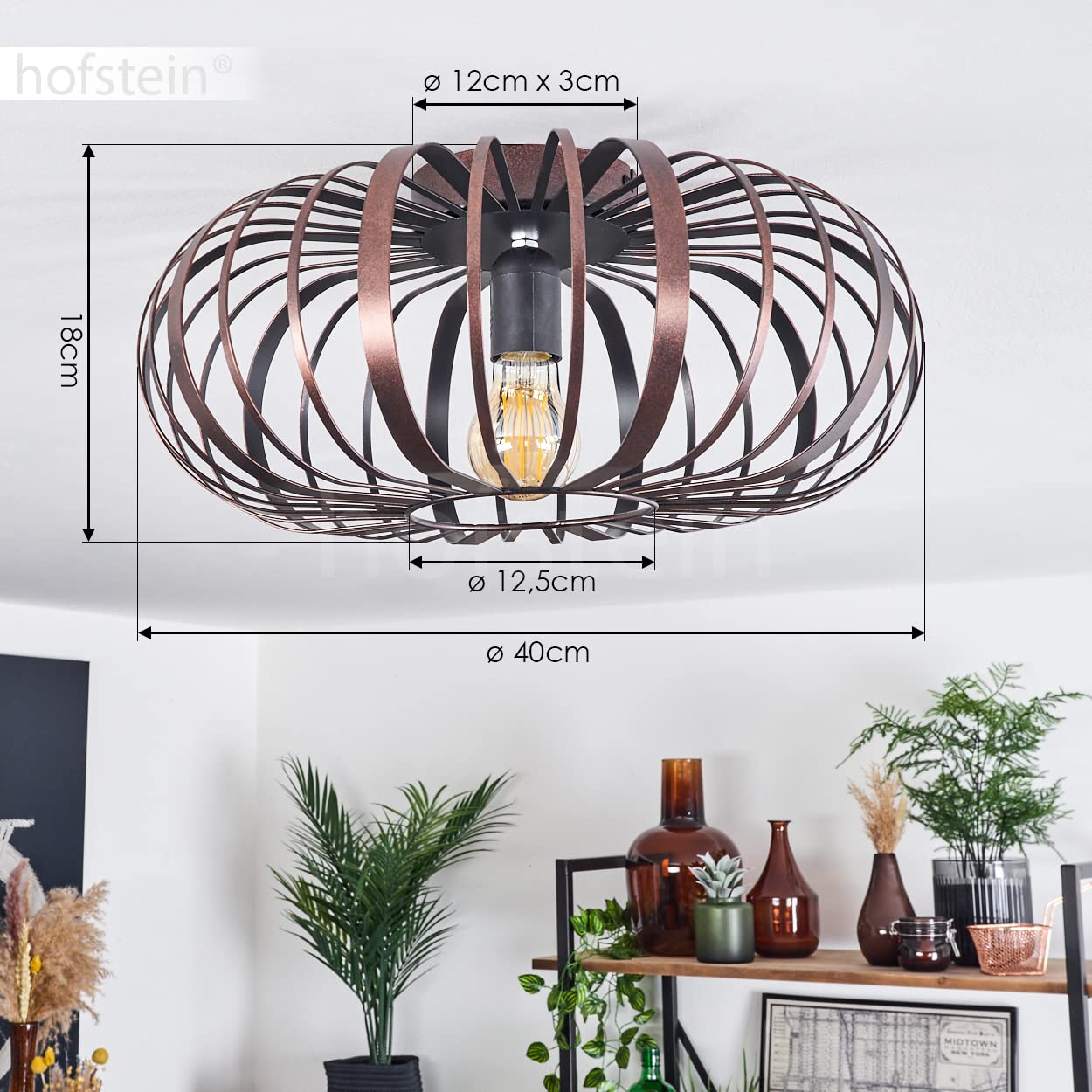 hofstein Plafoniera Oravi lampada da soffitto moderna in metallo color rame/nero, lampada dal design moderno con effetto luce, ø40 cm, 1 luce, 1 x E27, senza lampadina/e