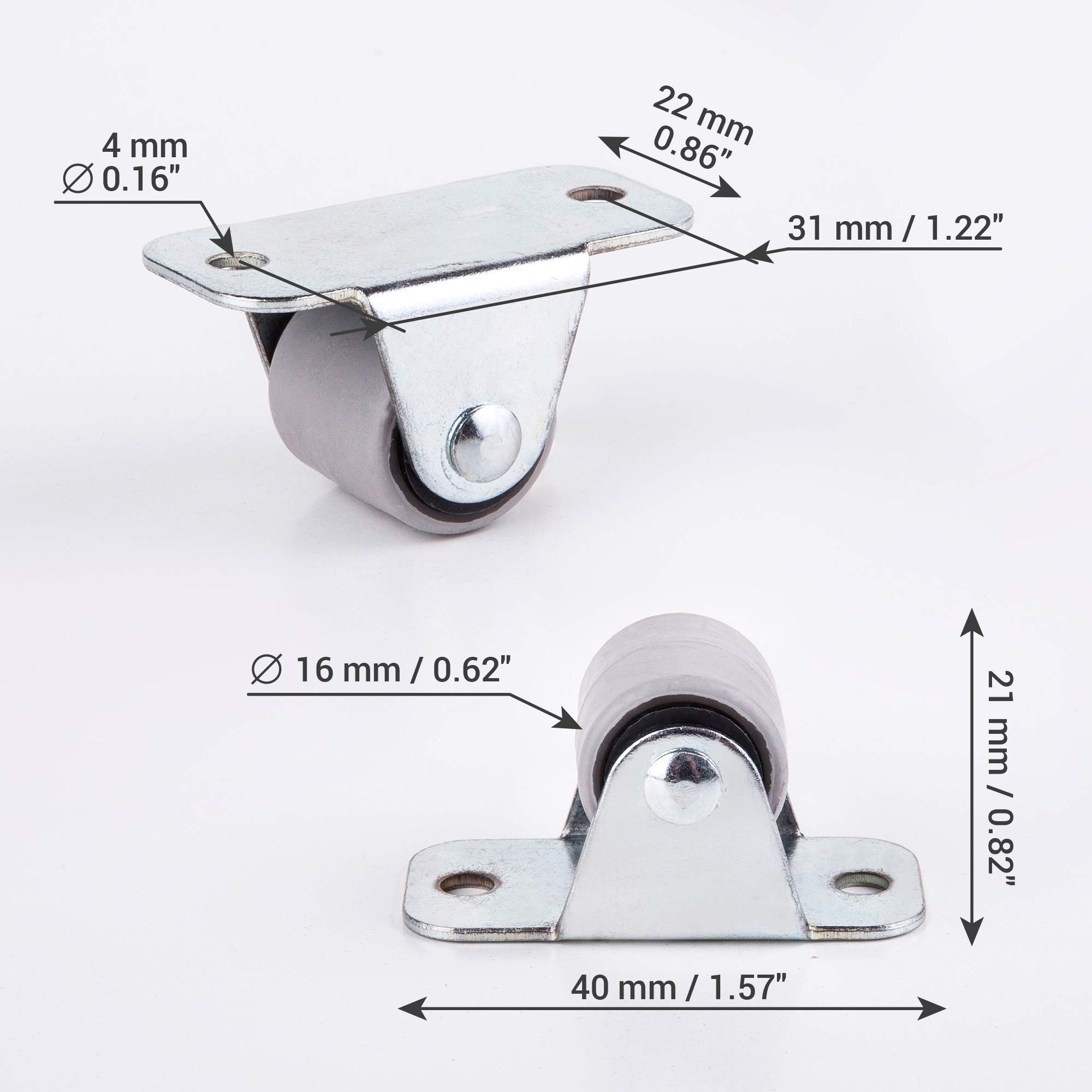 (4 sztuki) 16 mm kółka miękkie ruchy gumowe kółka z metalową płytką ze śrubami meble mały zestaw 25 kg