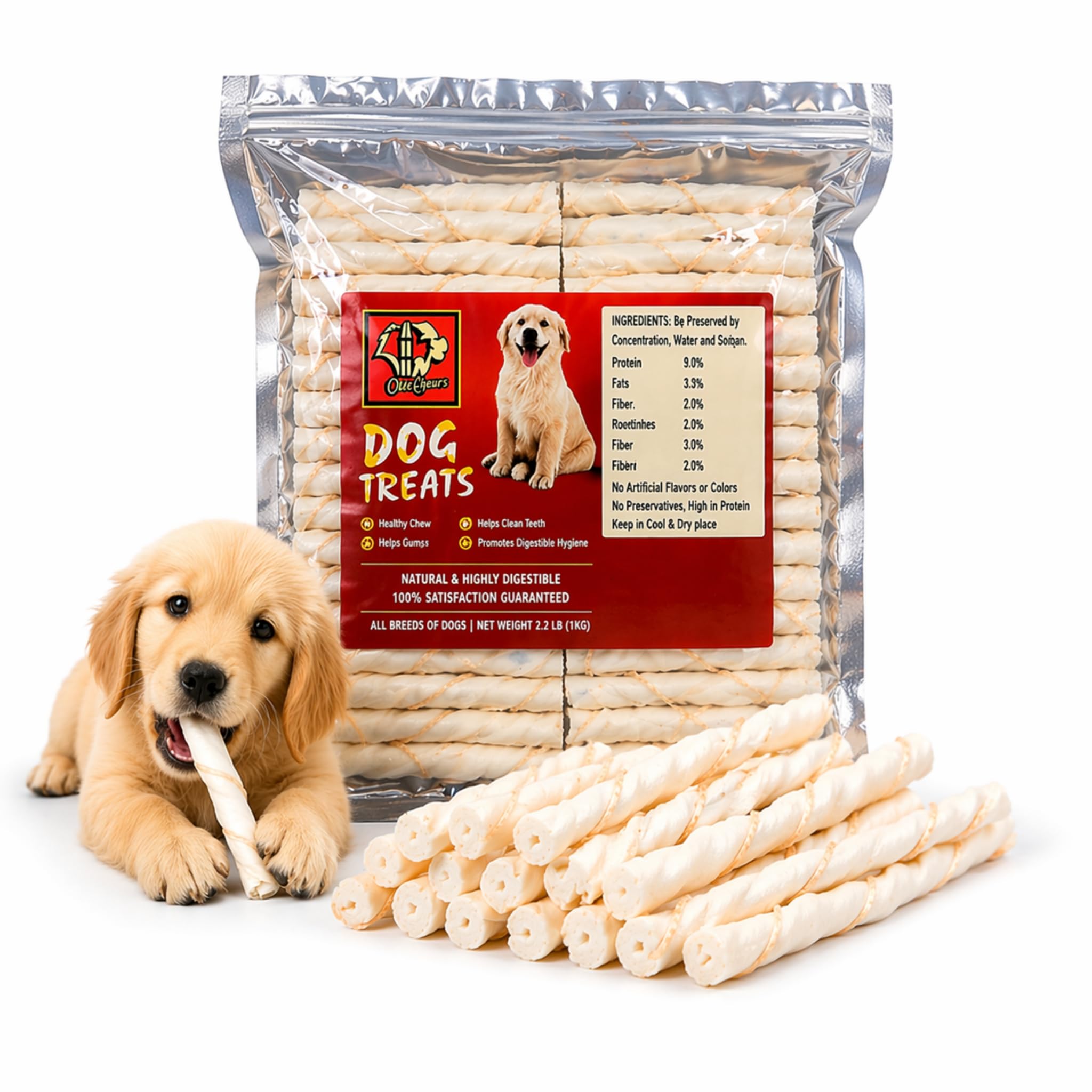 ADB Creations Chicken Flavour Dogs Chew Stick, 4KG Milky Rawhide Calcium Twisted Treats, Teeth Cleaning & Bone Support Snacks for Adult Dogs and Puppies