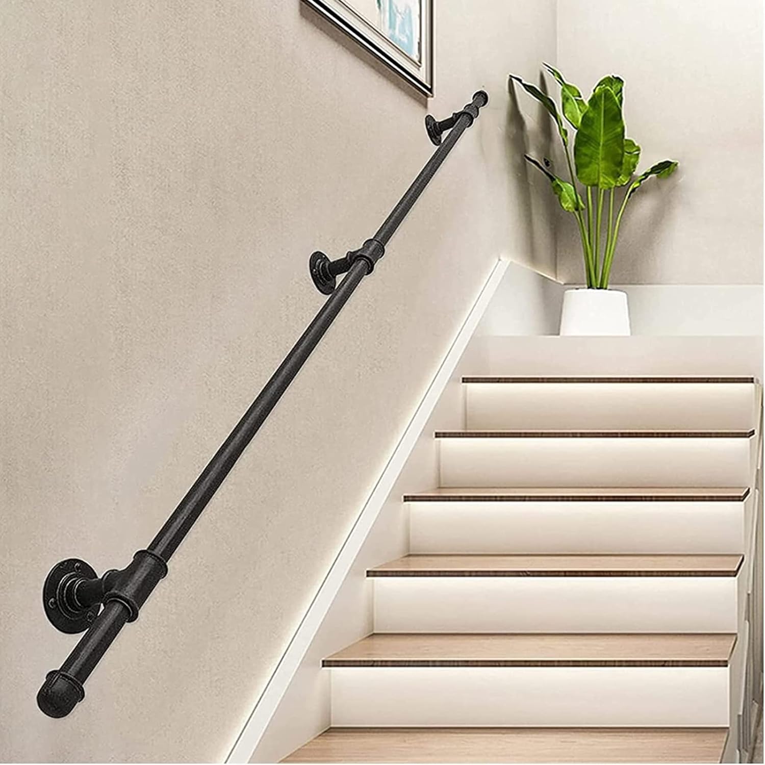 Handrail for Indoor Stairs 5ft,2 Sections Grab Rails for Disabled Elderly,Metal Interior Hand Railing for Stairs Wall Mount,Black (5FT)