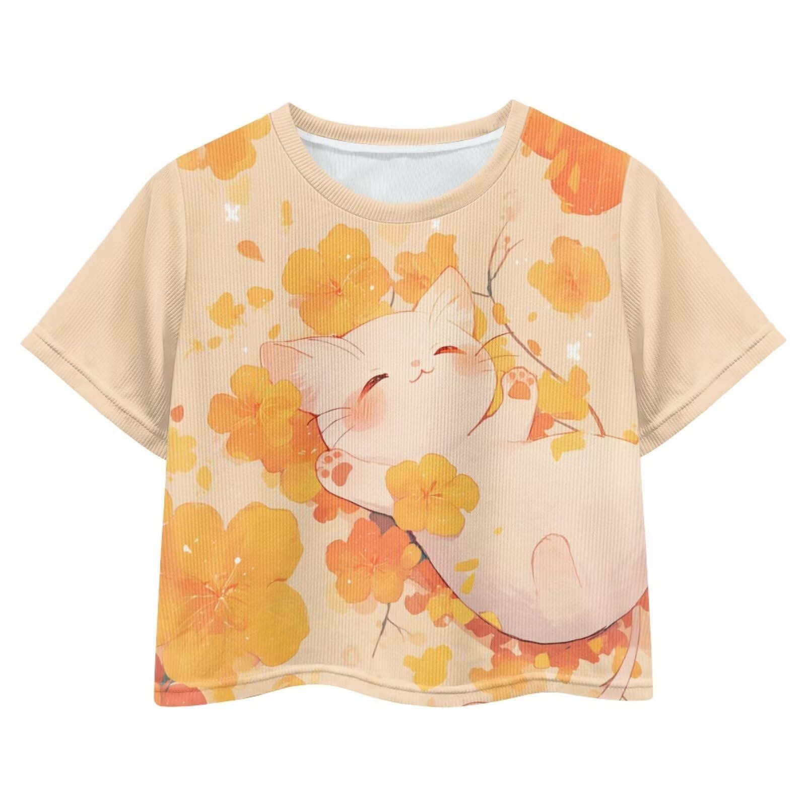 Cute Crop Tops for Girls Short Sleeve Summer T Shirts Fashion Graphic Tees Crew Neck Pullover Tee 5-14 Years