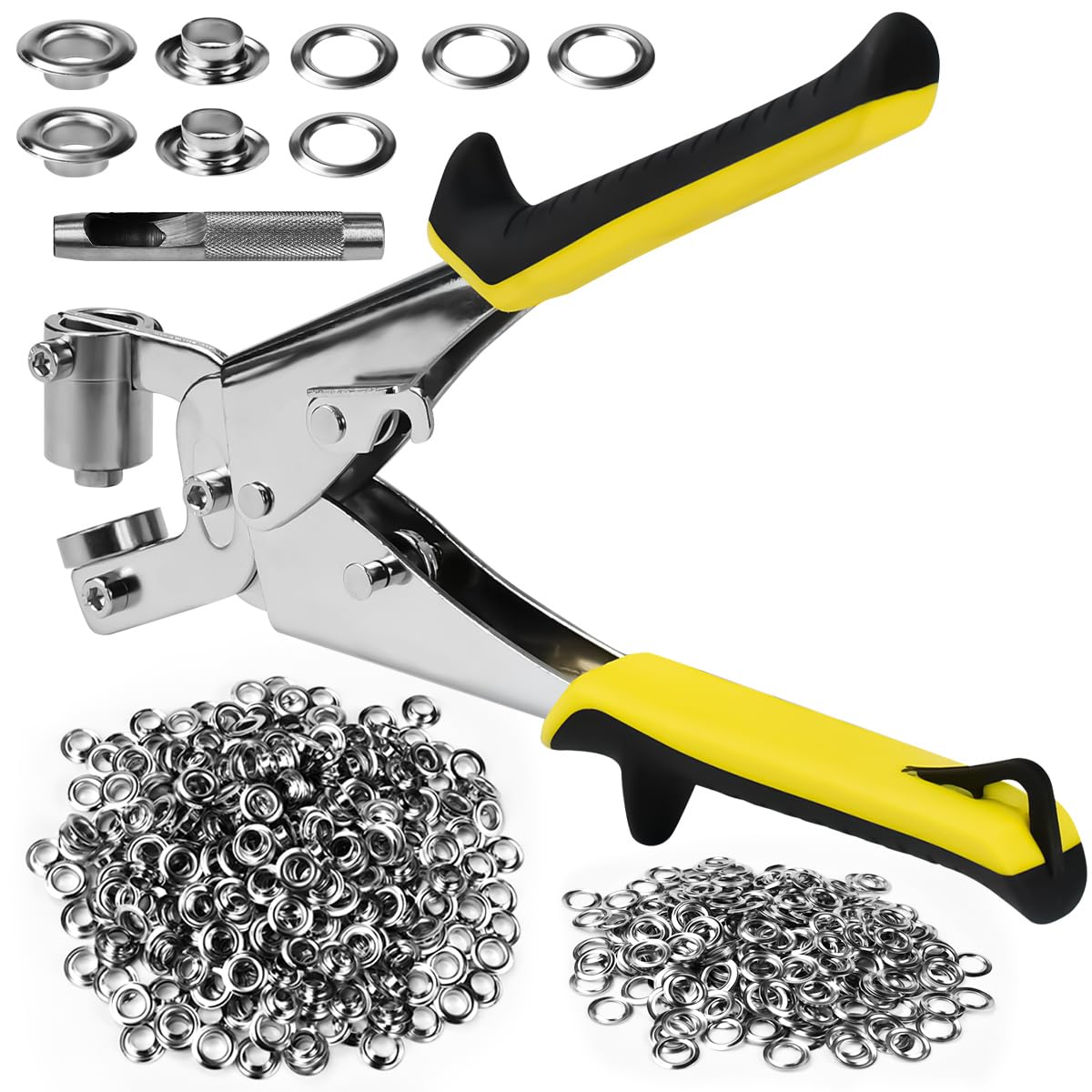 Remachadora Ojales, Remachadora Manual con 500 Ojetes Metálicos de Ø 10mm, Remachadora Manual Profesional, Remachadora Ojales Metalicos, Remachadora Textil para Cuero Tela Lonas PVC