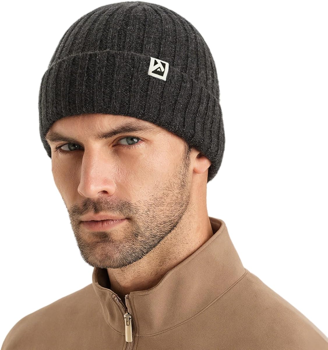 PolarWool 100% Merino Wool Polartec Fleece Lined Thermal Insulated Knit Cuffed Beanie for Men Women Warm Windproof Winter Hat Outdoor Work Running Ski Cold Weather Dark Grey M/L at Amazon Men’s Clothing store