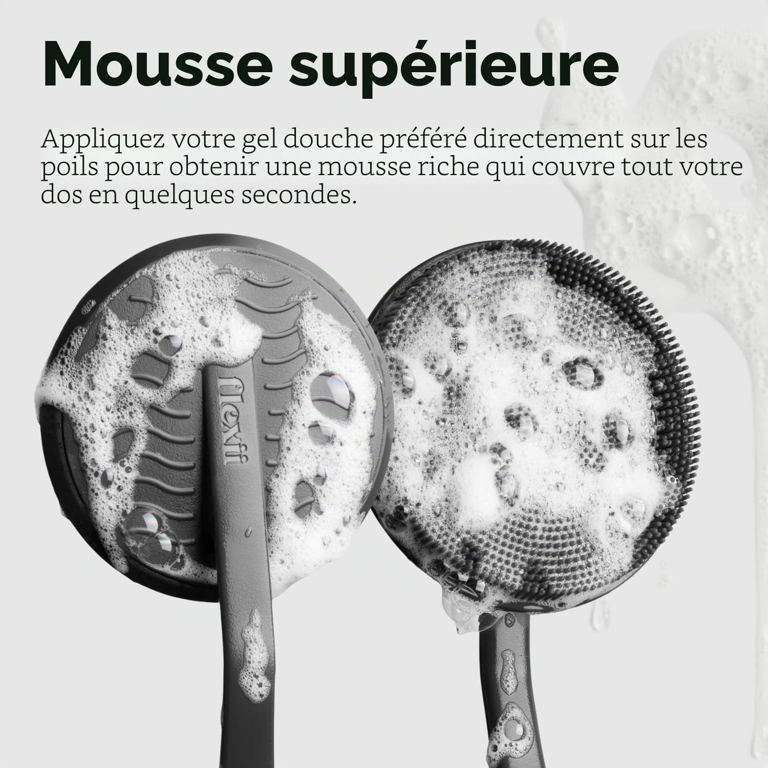 flexii® Brosse à dos en silicone – Brosse à dos à manche extra long de qualité supérieure pour douche, exfoliante en profondeur, nettoyage en profondeur, durable pour homme et femme