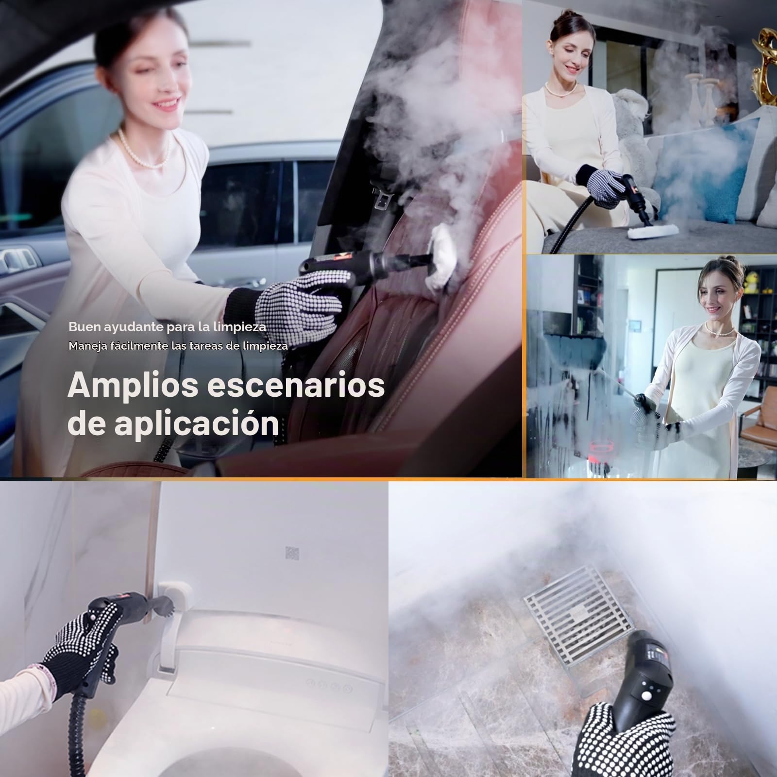 Limpiador a Vapor, Mango Ajustable en 3 Niveles, Depósito de Agua de 1,6L | Calentamiento en 15s, Steam Cleaner con 15 Accesorios, Vaporeta Limpieza Hogar para Ventanas, Cocina, Suelos, Auto, Bañ