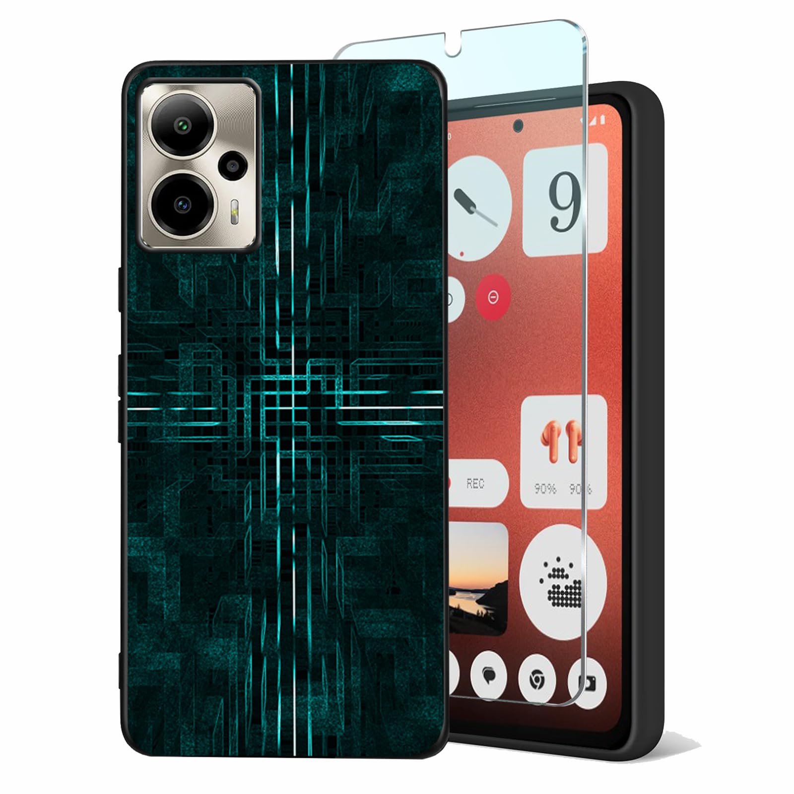 Tuxiwei 9H Tempered Glass Screen Protectors for AT&T Motivate Pro 2024, with Cricket Outlast 5G Case Slim Fit Lightweight [Technology Line Pattern Art Painting] for Men Soft TPU Cover Drop Protective