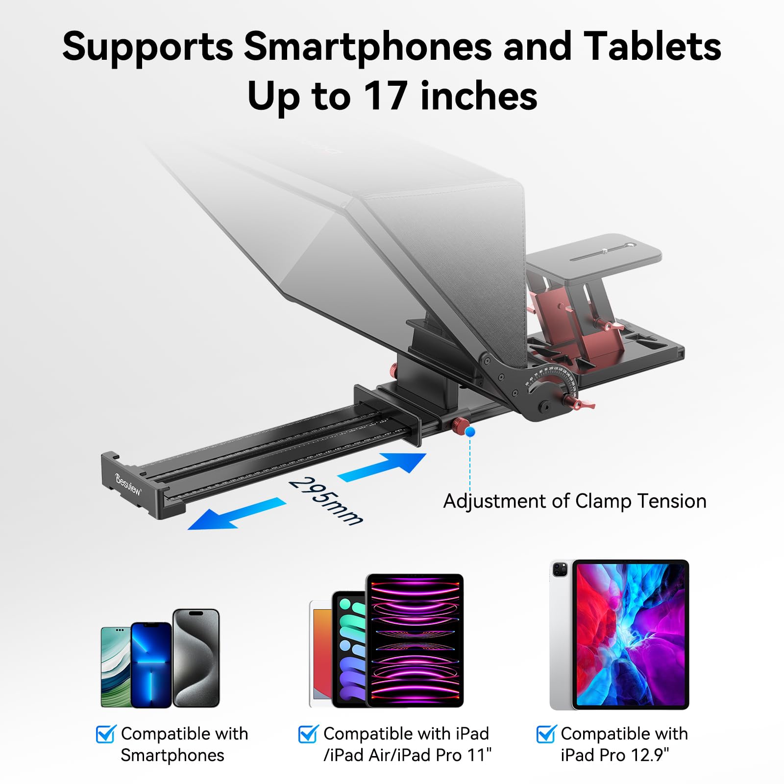 Desview Prompter P17 Teleprompter in lega di alluminio con custodia per il trasporto, compatibile con fotocamere DSLR, videocamere, smartphone e tablet per la registrazione video