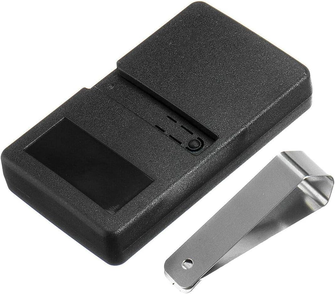 Back view of the CARMATOR remote control with the metal visor clip attached.