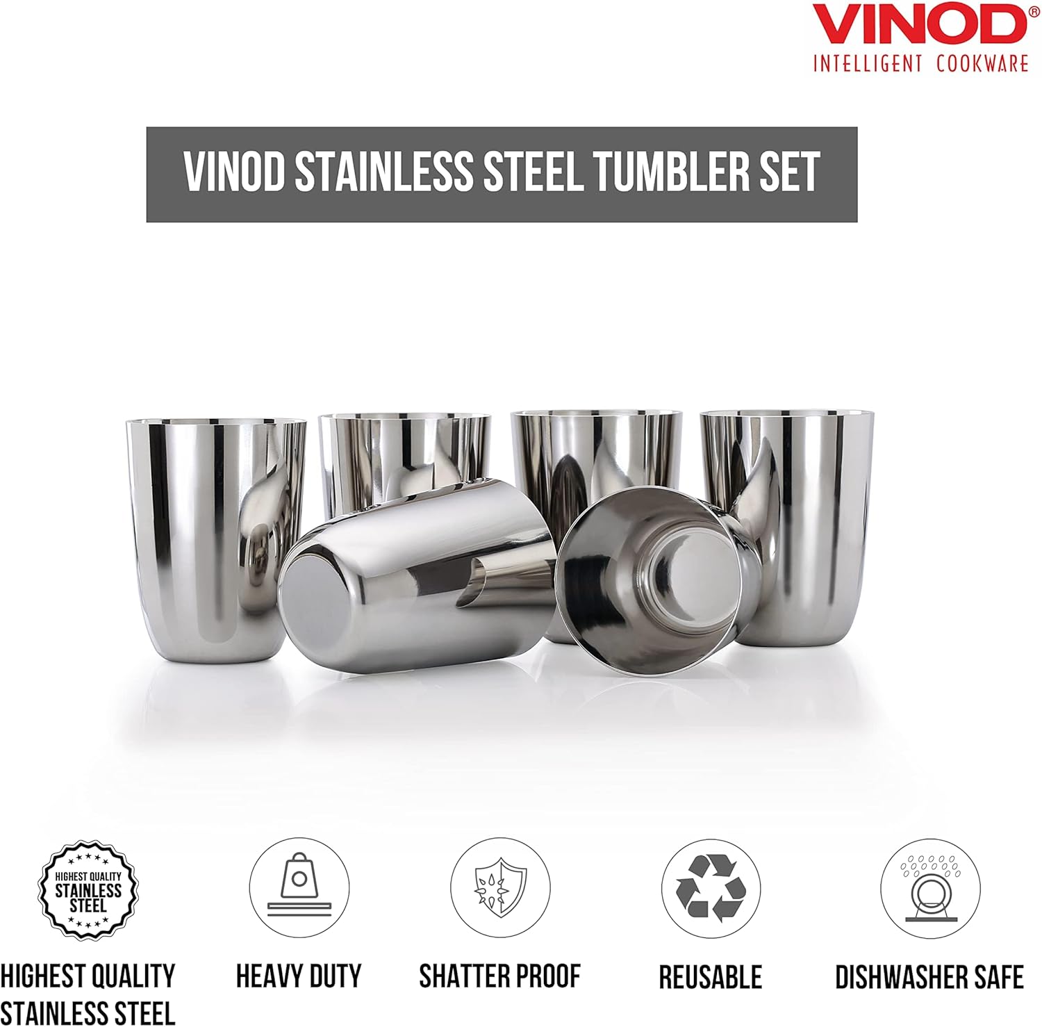 Vinod Stainless Steel Glass Set of 12 - Premium Metal Cups | Beer Glasses | Juice Glass