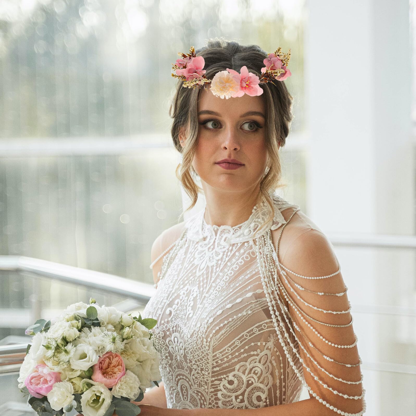 Bandeau à Fleurs Pourpre en Tissu, Coiffe pour Mariée pour Photo