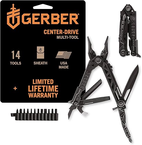 Gerber Gear Multiherramienta Center-Drive - Incluye cuchillo de filo liso de 3.25", alicates de punta fina, destornillador de eje central, cortador