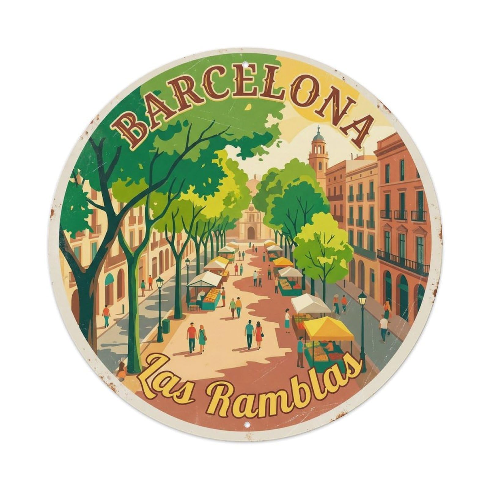 Vintage Travel Barcelona Ramblas Street Metal Tin Sign Plaque