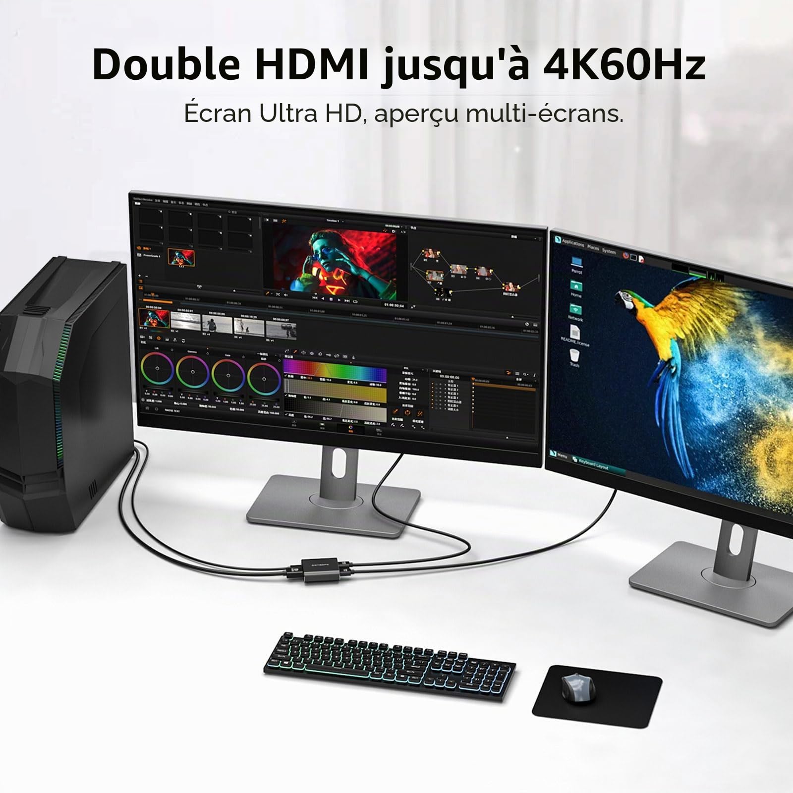 Displayport vers Dual HDMI Adaptateur 1 in 2 Out Double 4K60Hz Extend/Copy DP 1.2 vers 2 HDMI Splitter pour Deux écrans Supportant Le Mode SST/MST(MacOS Supporte Uniquement Le Mode SST)