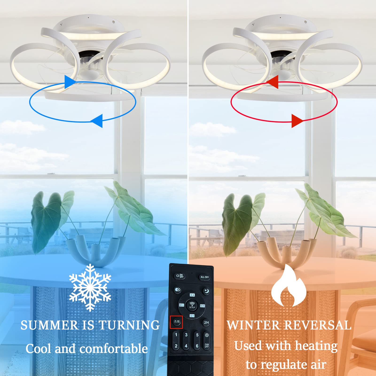 KNVSS LED Ceiling Fans With Lights And Remote Reversible 6 Speed Fan Light Ceiling Modern Silent Ceiling Fan Light For Living Room Bedroom-Black - View #3