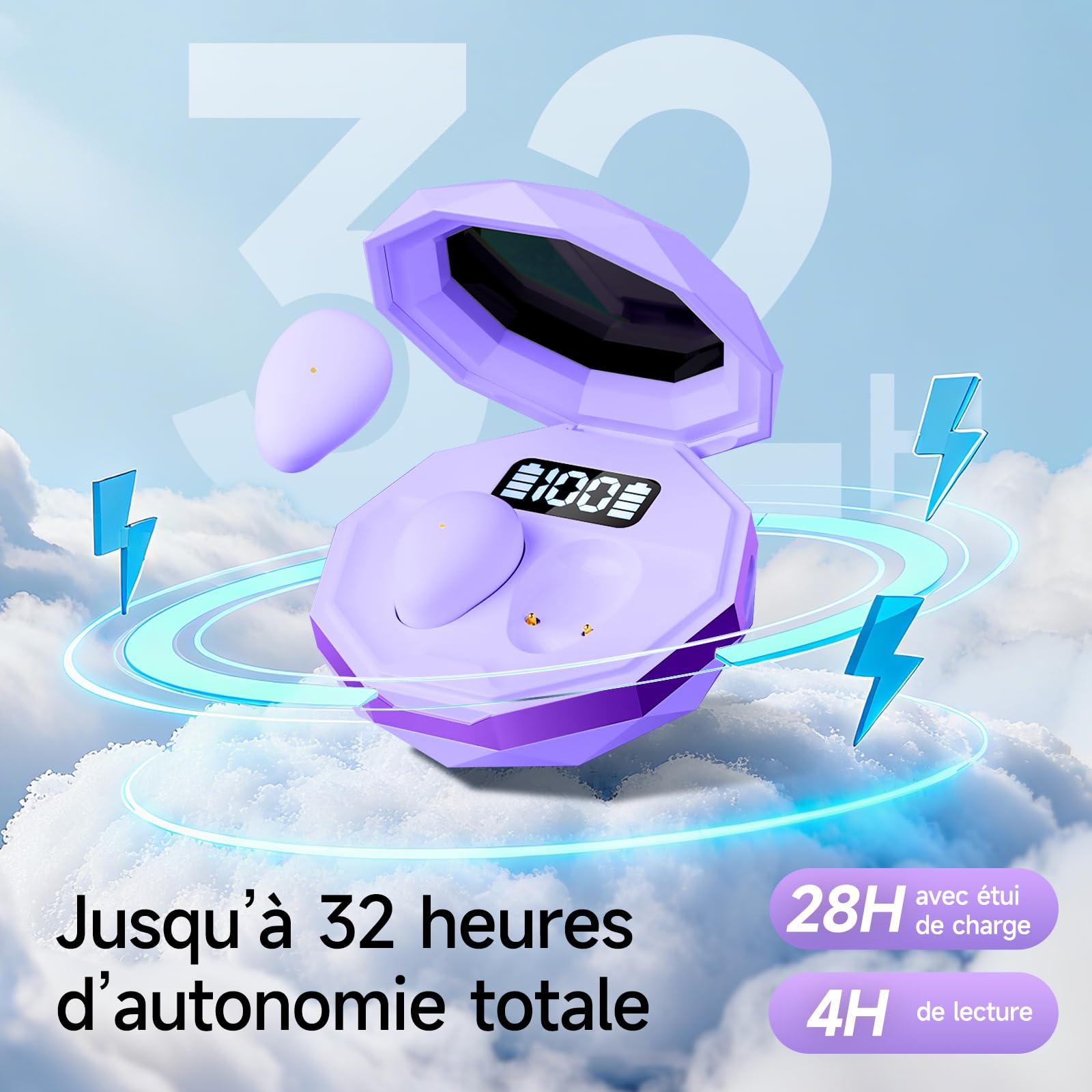 Casque de Sommeil, Mini écouteurs pour Dormir, Casque Bluetooth 5.4 sans Fil pour dormeurs latéraux, indicateur de Puissance pour l'entraînement, Le Travail, Les Voyages (Violet)