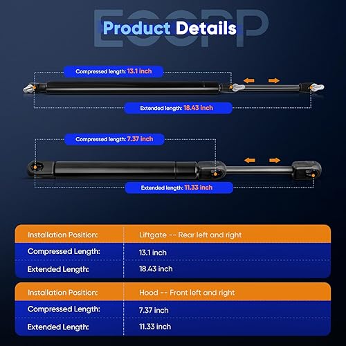 Miniatura 3 de ECCPP Soportes de elevación para capó delantero y trasero para portón elevador, amortiguadores de resorte de gas para Jeep Grand Cherokee 1999-2004,